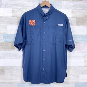 Auburn University Tigers Columbia PFG Tamiami Fishing Shirt Blue Mens Medium